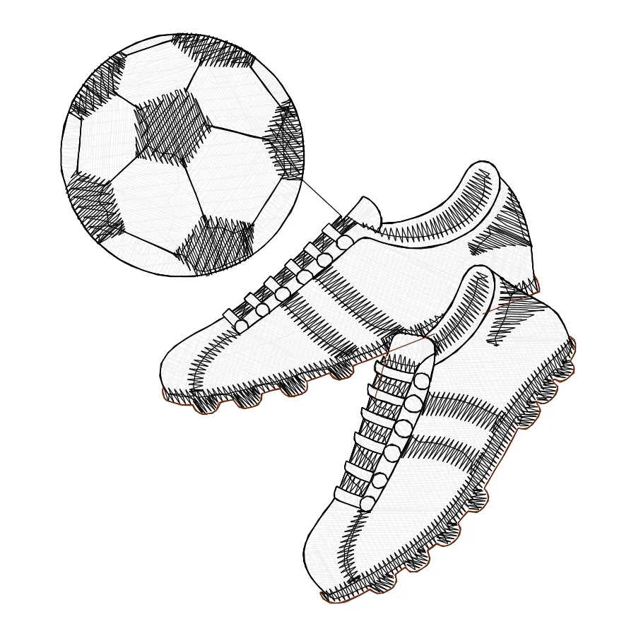 Matriz de bordado real — bola e chuteiras de futebol